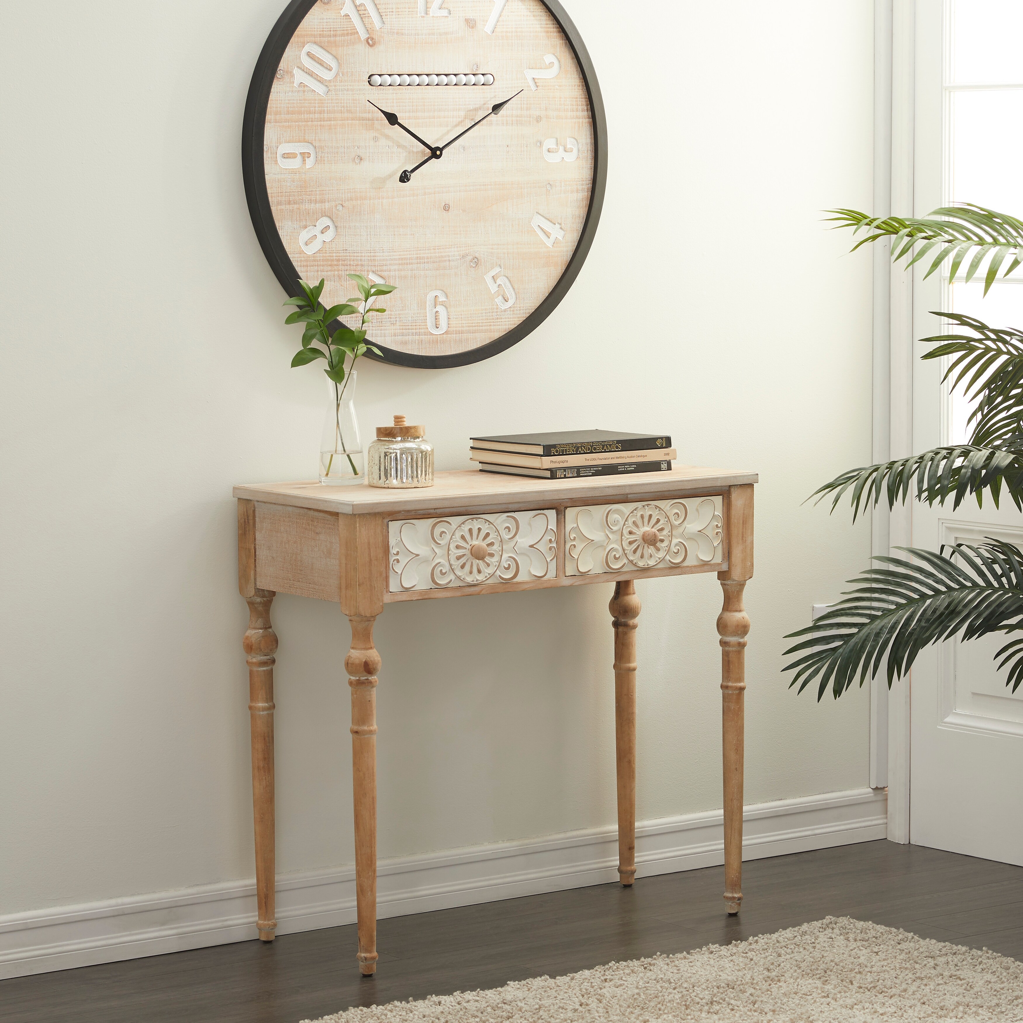 Brown Wood Farmhouse Console Table 33 x 36 x 16