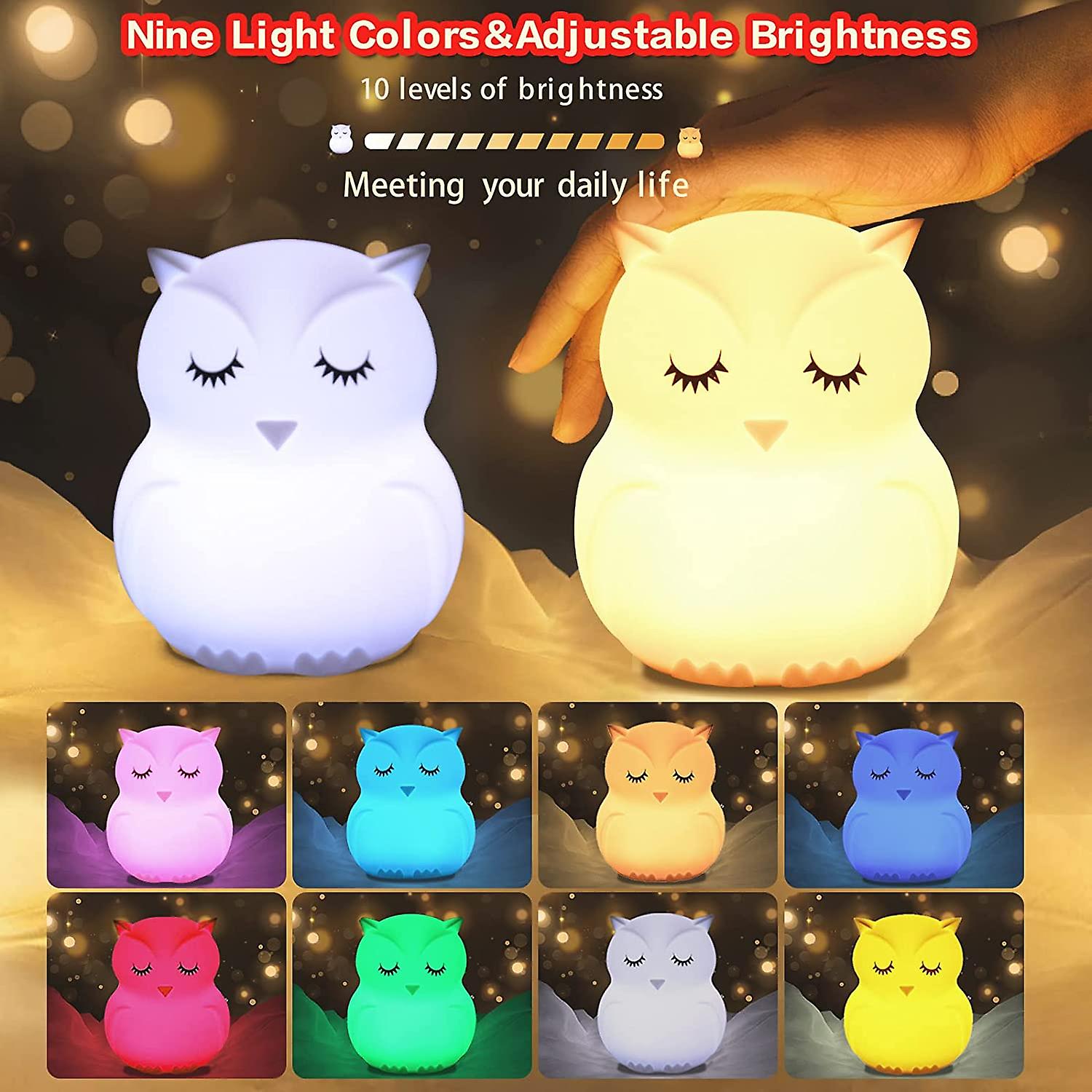 Large Owl Night Light Baby Night Light Led Night Lights Multicolor Light With Remote Control Eye Care Adjustable Brightness And Colo