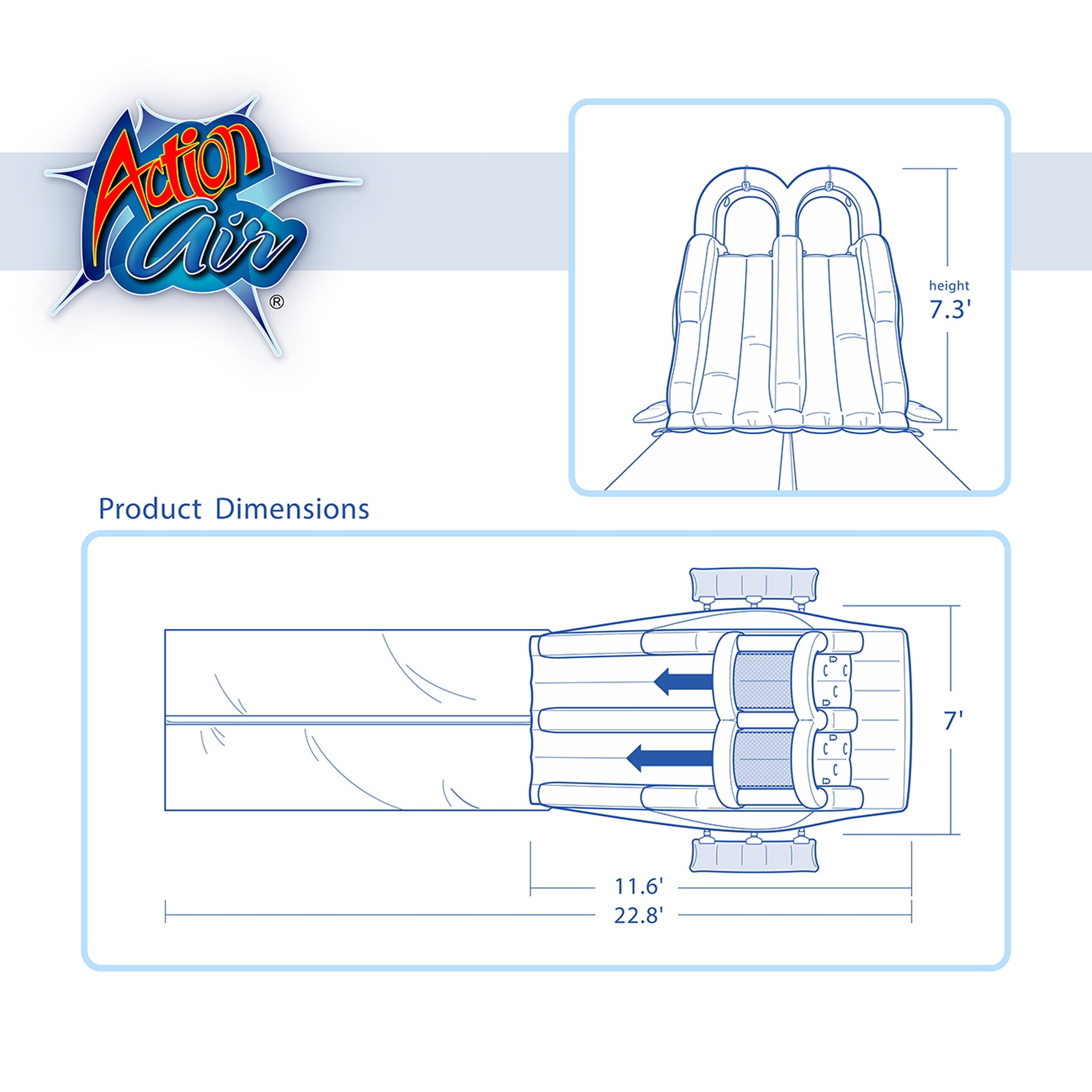 Action Air Inflatable Water Slide, Long Waterslides, Splashing Pool Sprinkler Racing Bouncer