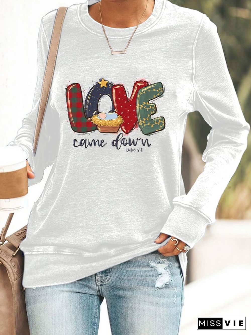 Women's Christmas Nativity Love Came Down Casual Sweatshirt