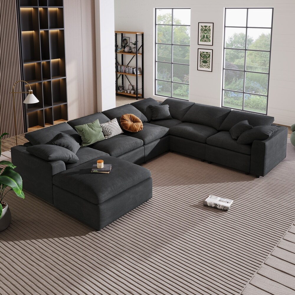 Grey L Shape Sectional Sofa Living Room Corner Sofa with Ottoman