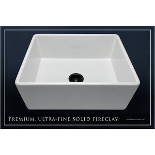 Fossil Blu Luxury White Solid Fireclay 26 in. Single Bowl Farmhouse Apron Kitchen Sink with Matte Black Accs and Flat Front WHS1000MB