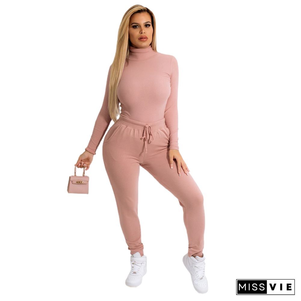 Turtleneck Long Sleeve T Shirts Pencil Pants Set