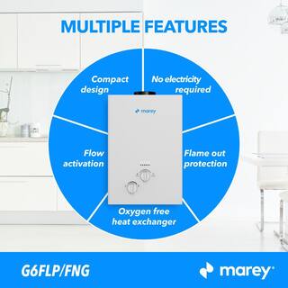 MAREY Flow 1.58 GPM 42000 BTU's Liquid Propane Gas Flow Activated Gas Tankless Water Heater G6FLP