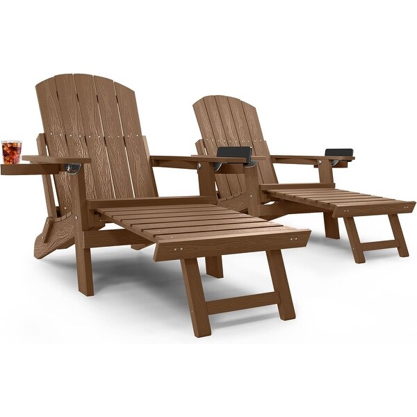 CHERIE Folding Adirondack Chair with Ottoman and 2 CupHolders Set Of 2