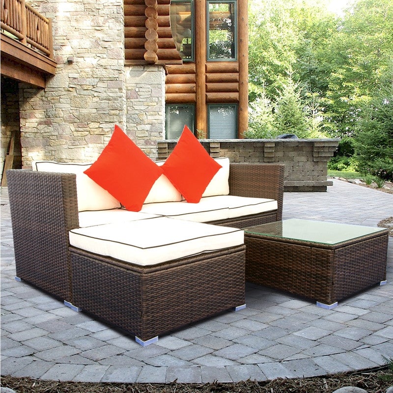 3 Piece Patio Sectional Wicker Rattan Outdoor Furniture Sofa Set - Overstock - 34395941