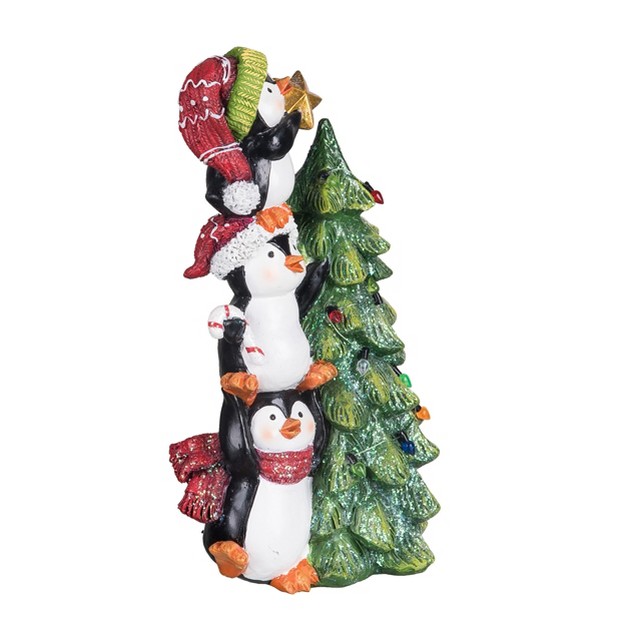 Transpac Resin 9 25 In Multicolor Christmas Stacked Penguin And Tree Figurine