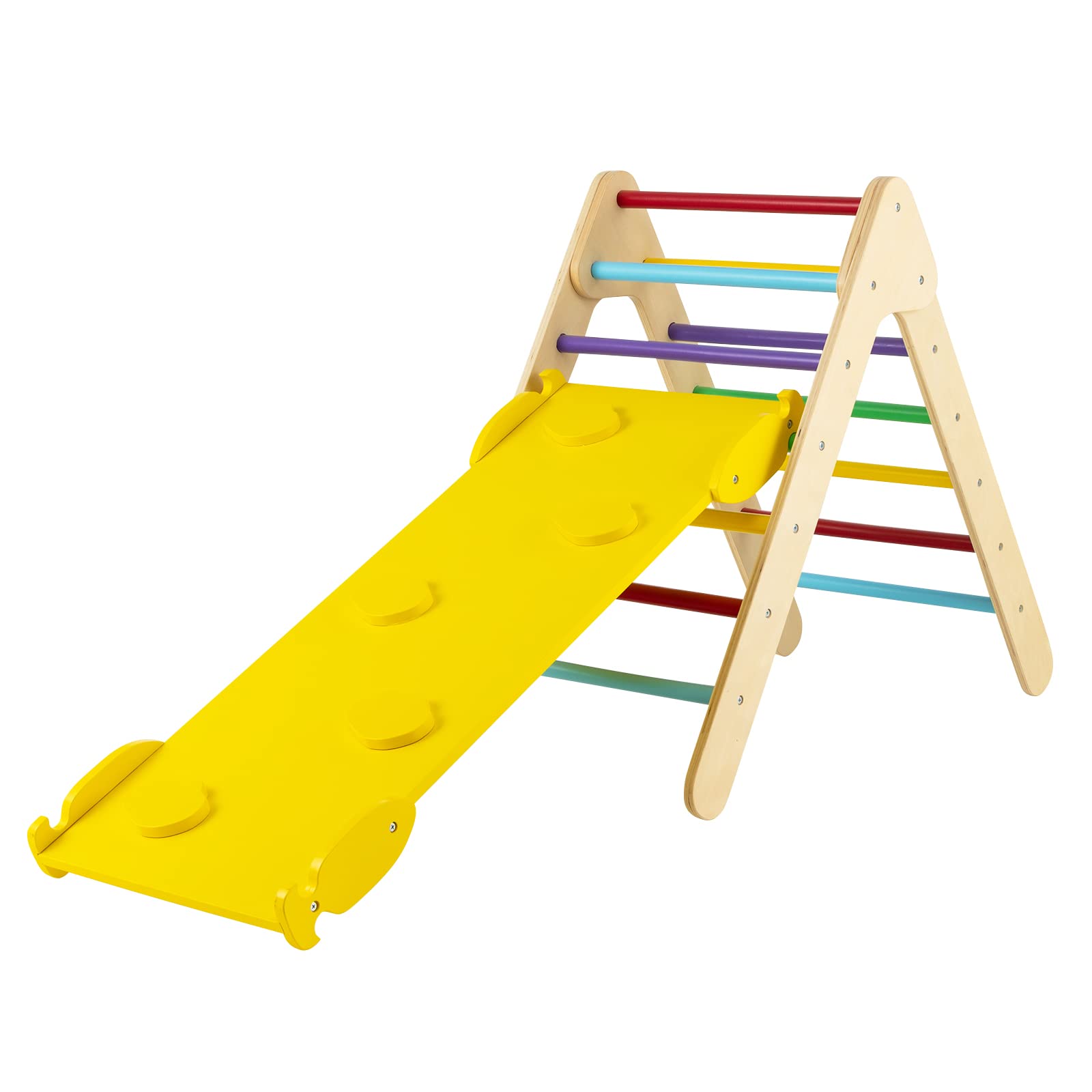 Costzon Wooden Climbing Toys for Toddlers, 3 in 1 Montessori Triangle Climber with Adjustable Angle Ramp for Climb & Slide