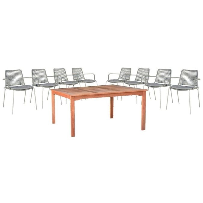 Amazonia 9 Piece Eucalyptus Wood Square Patio Dining Set Furniture Conversation Set Dining Table