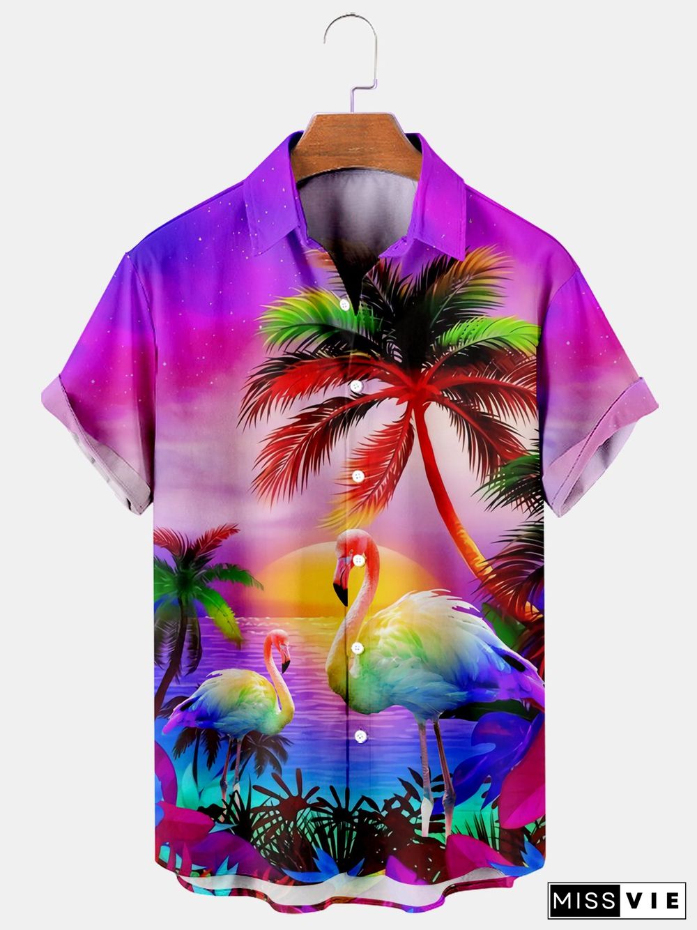 Coconuts And Flamingos Casual Loose Men's Plus Size Short-Sleeved Shirt