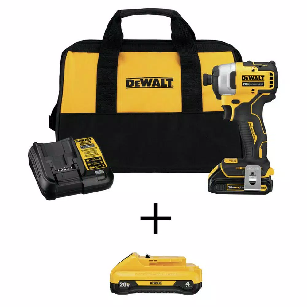 DEWALT ATOMIC 20-Volt MAX Cordless Brushless Compact 1/4 in. Impact Driver， (1) 20-Volt 1.3Ah and (1) 20-Volt 4.0Ah Batteries and#8211; XDC Depot