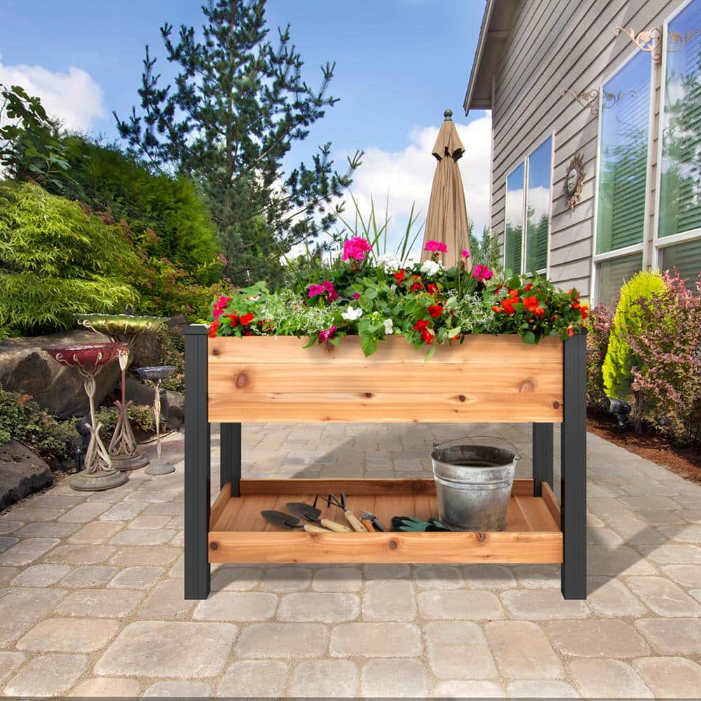 Vigoro 2 ft. x 4 ft. Elevated Cedar Garden Bed with Shelf (Vinyl Legs) 445190