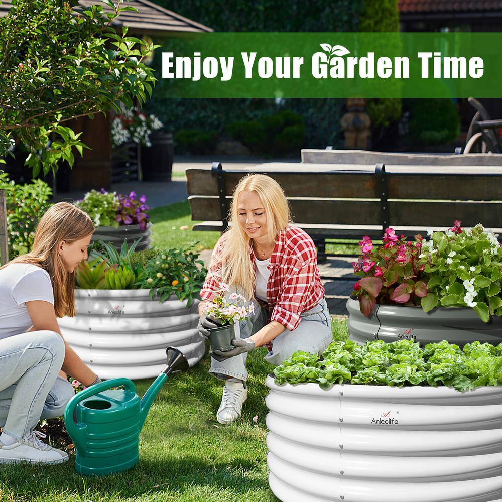 Cesicia 4 ft. L x 1.5 ft. H Gray Round Galvanized Steel Raised Garden Bed Above Ground Modular Planter Boxes(Set of 2) ANG005bedwy