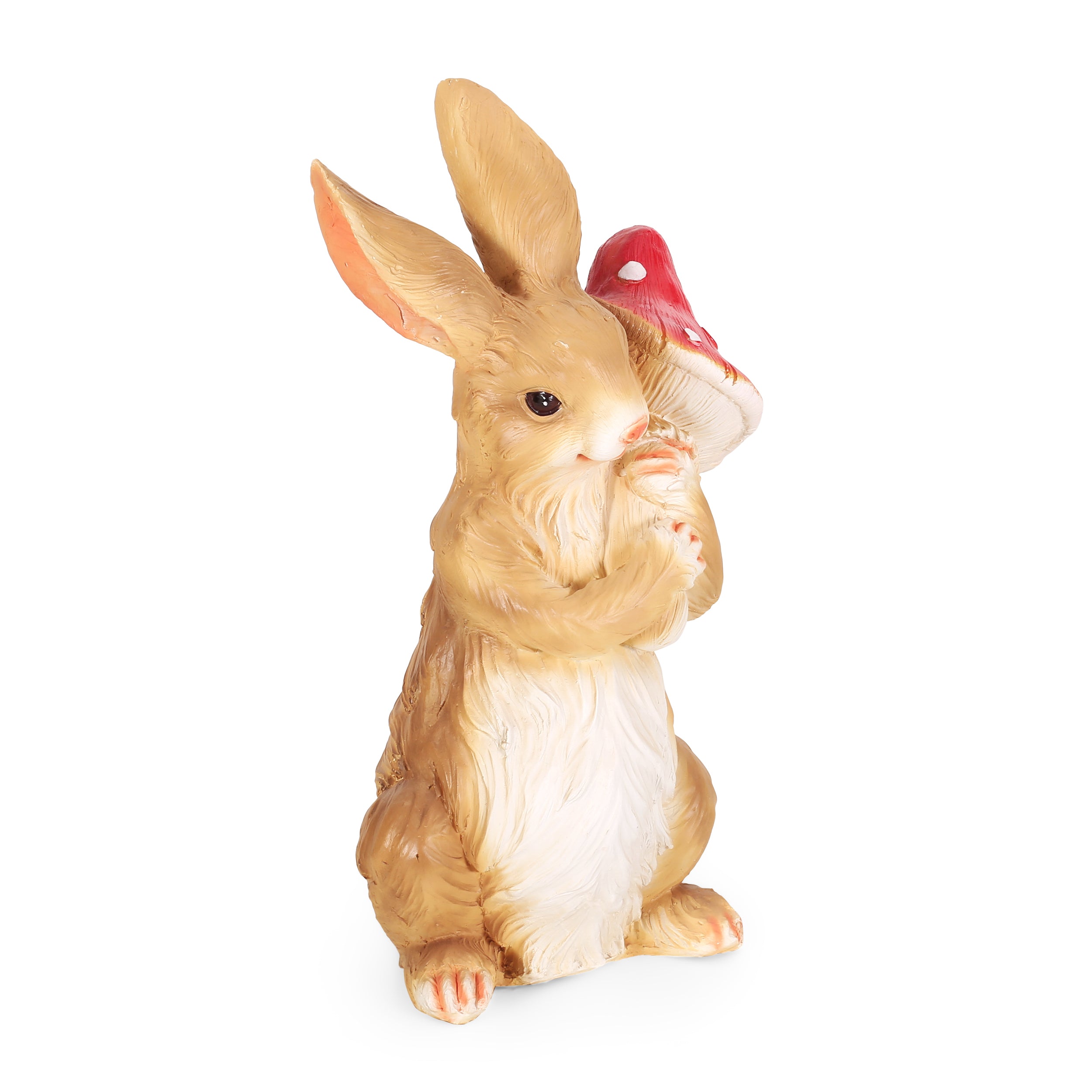 Broadus Outdoor Rabbit Garden Statue, White and Brown