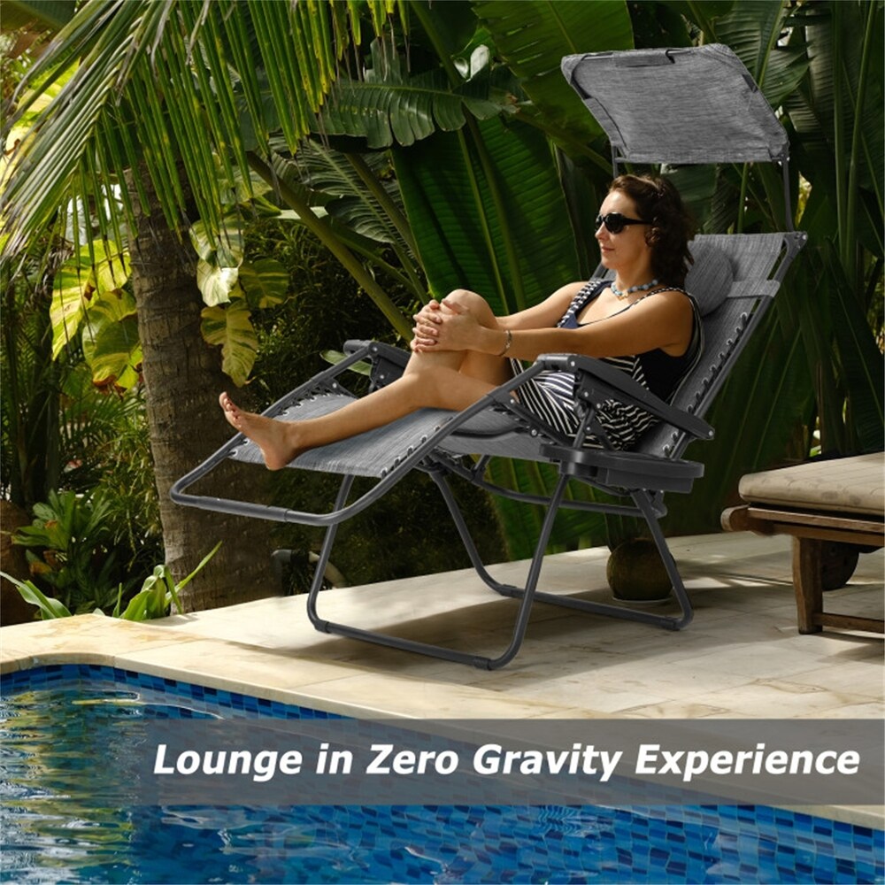 Single Folding Shade Canopy Cup Holder Recliner Lounge Chair