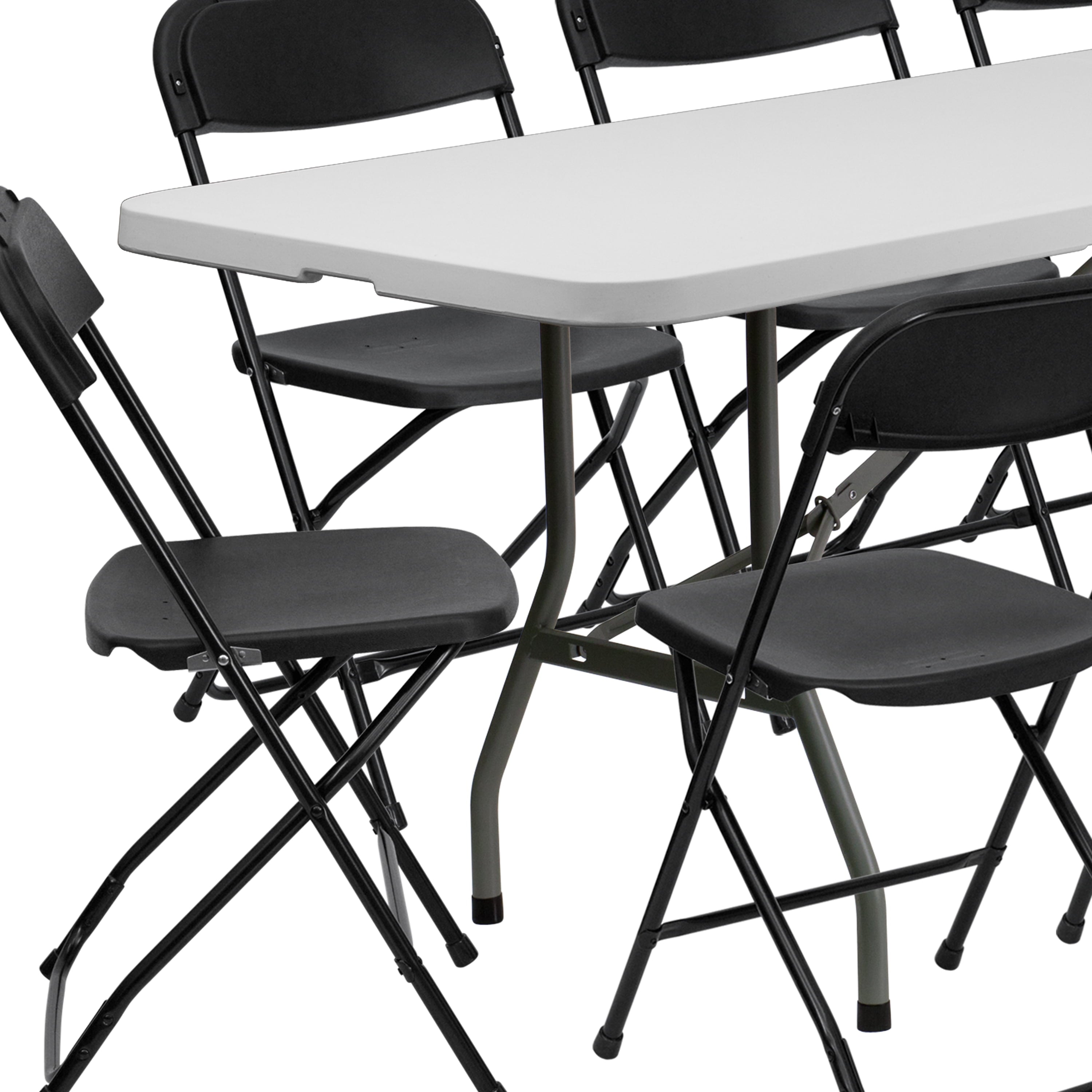 8' Bifold Granite White Plastic Eventtraining Folding Table Set With 10 Folding Chairs