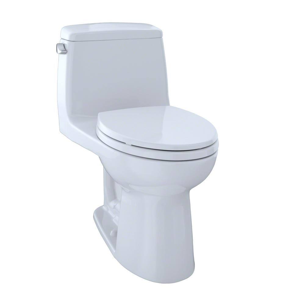 TOTO Eco UltraMax 1-Piece 1.28 GPF Single Flush Elongated Standard Height Cefiontect Cotton White Toilet with SoftClose Seat MS854114EG#01