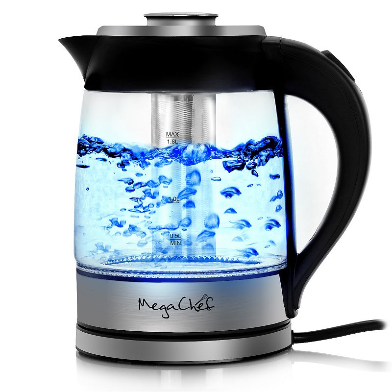 MegaChef 1.8-Liter Cordless Glass and Stainless Steel Electric Tea Infuser Kettle