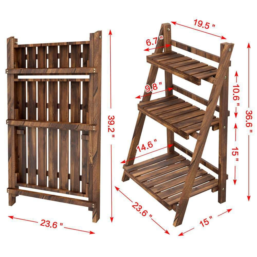 Yaheetech Indoors and Outdoors Folding Wooden Flower Pot Stand Flower Plant Display Ladder Stand (3-Tier) DYelt60001