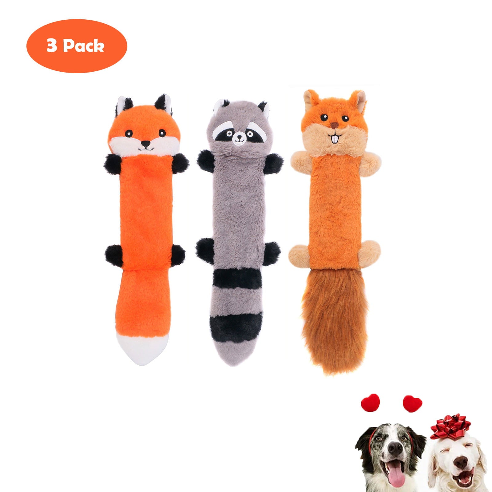 FunChaos 3 Pack Dog Squeaky Toys， Dog Plush Toy for Puppy Teething， Durable Interactive Dog Chew Toy No Stuffing for Small Medium Large Dogs