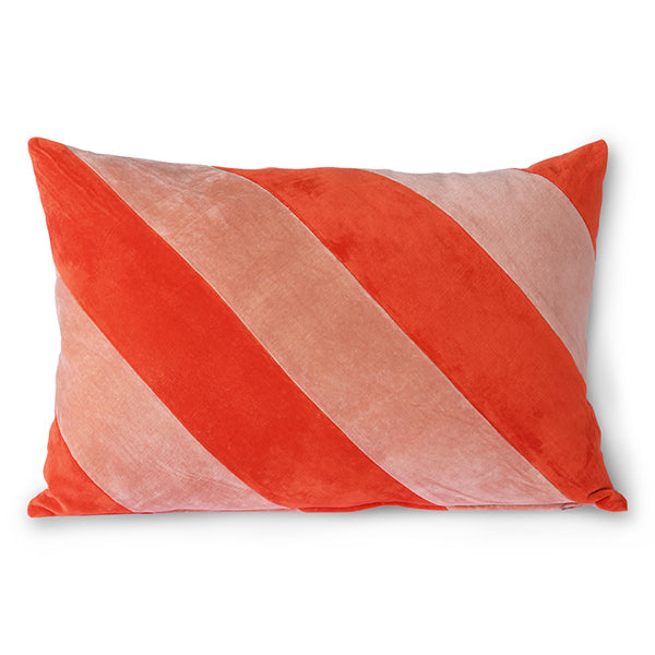 Striped velvet pillow red / pink