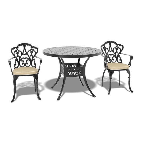 3/5 Piece Cast Aluminum Outdoor Dining Set with 39.37 in. Round Table and Random Color Seat Cushions