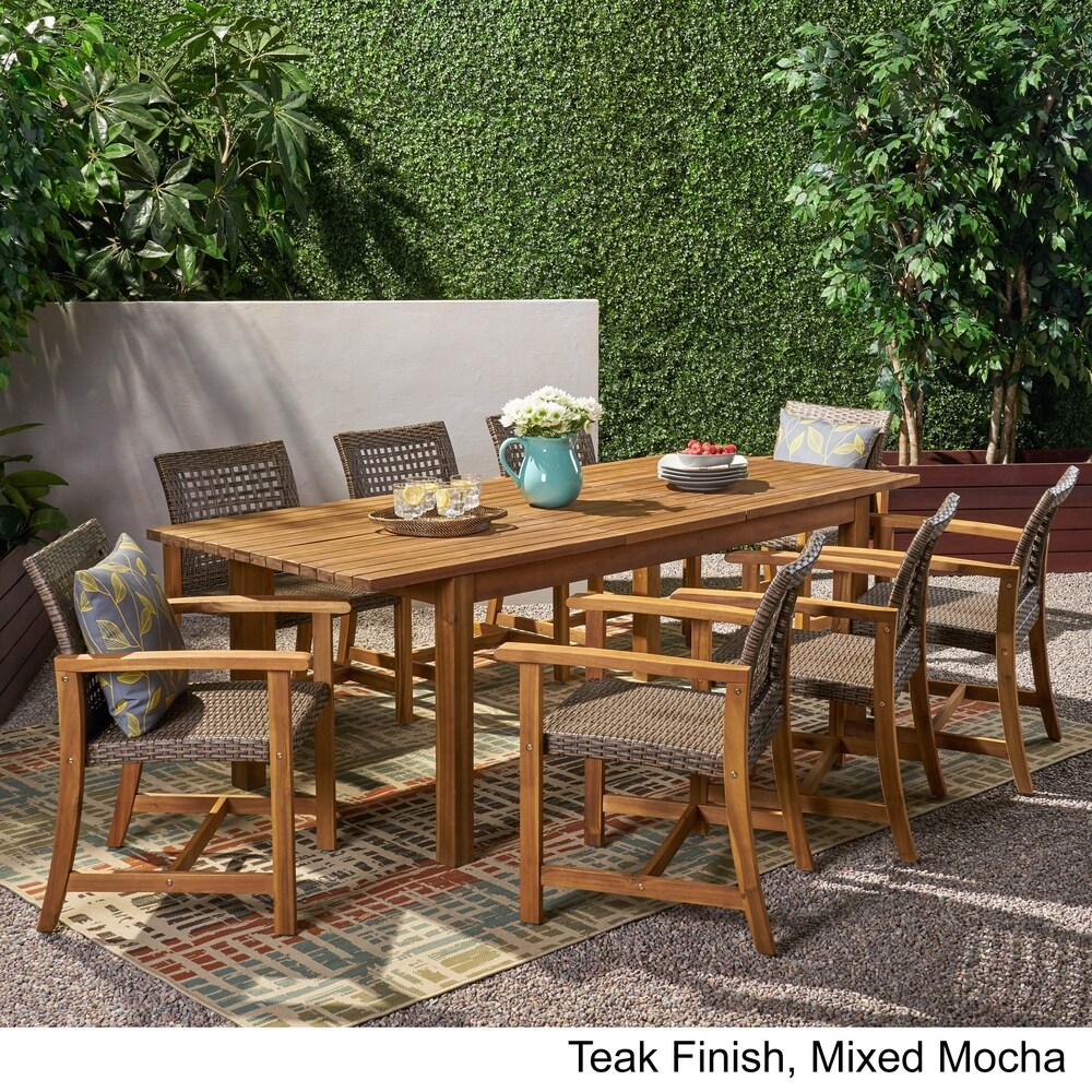 Edgewood Outdoor 8 Seater Acacia Wood Dining Set with Expandable Table by Christopher Knight Home