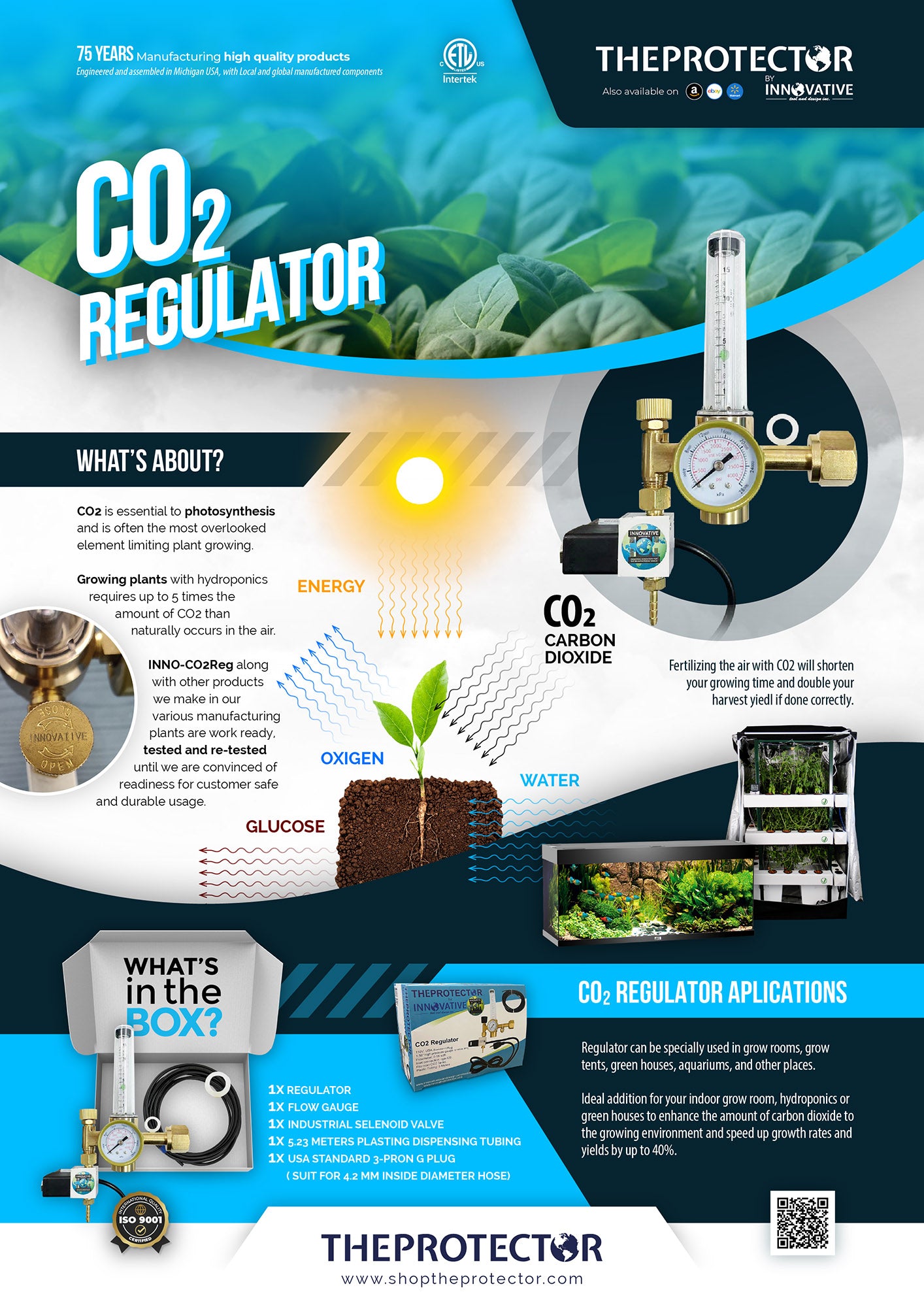 CO2 Regulator by Innovative， Controls Carbon Dioxide CO2 Regulator for 120V Controllers and Timers