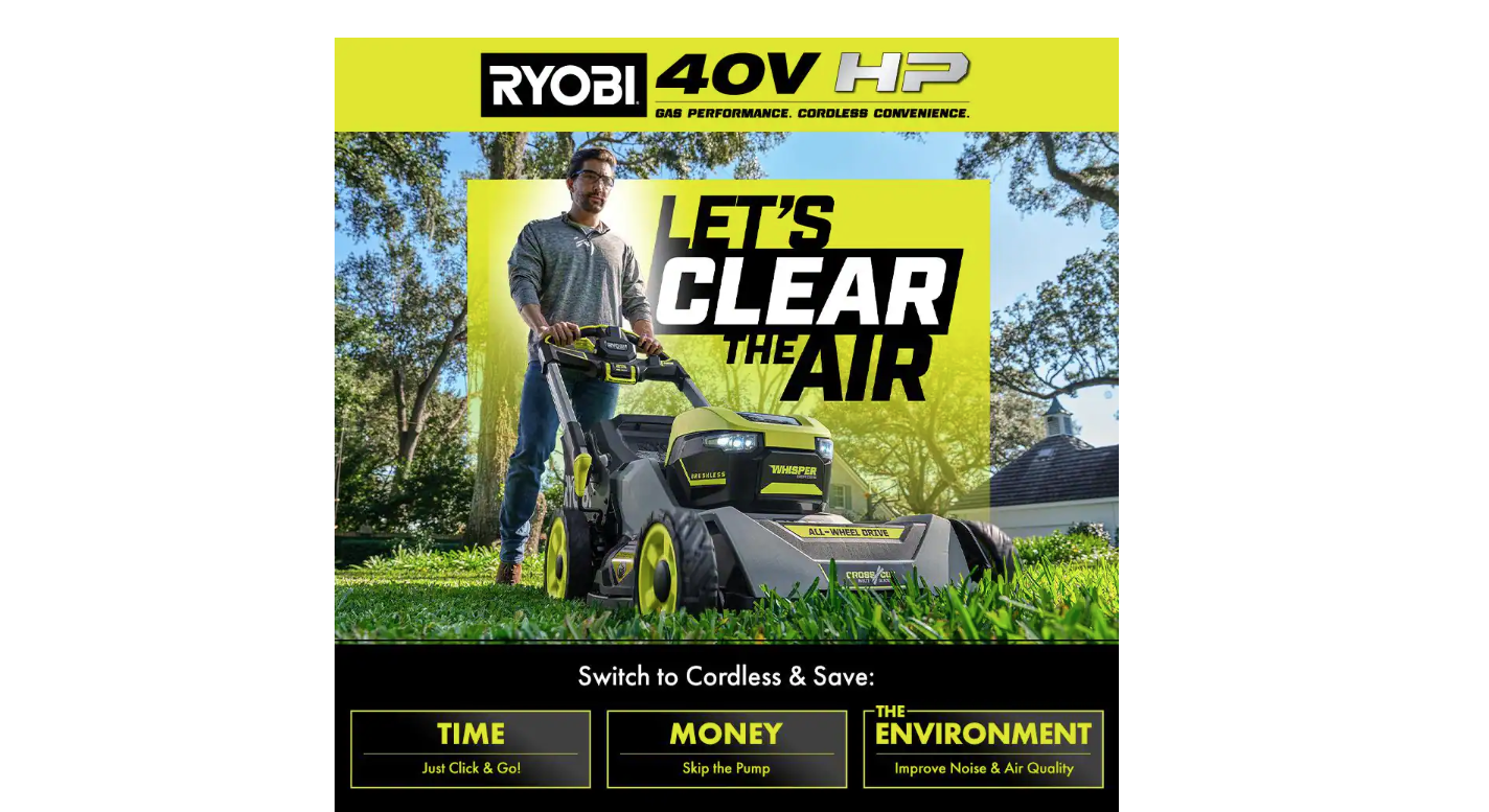 RYOBI RY401170VNM 40V HP Brushless 20 in. Cordless Battery Walk Behind Push Mower with 6.0 Ah Battery and Charger