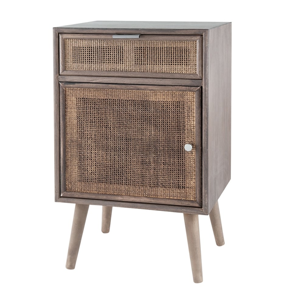 Wooden Bohemian Accent Cabinet With Drawer   28\