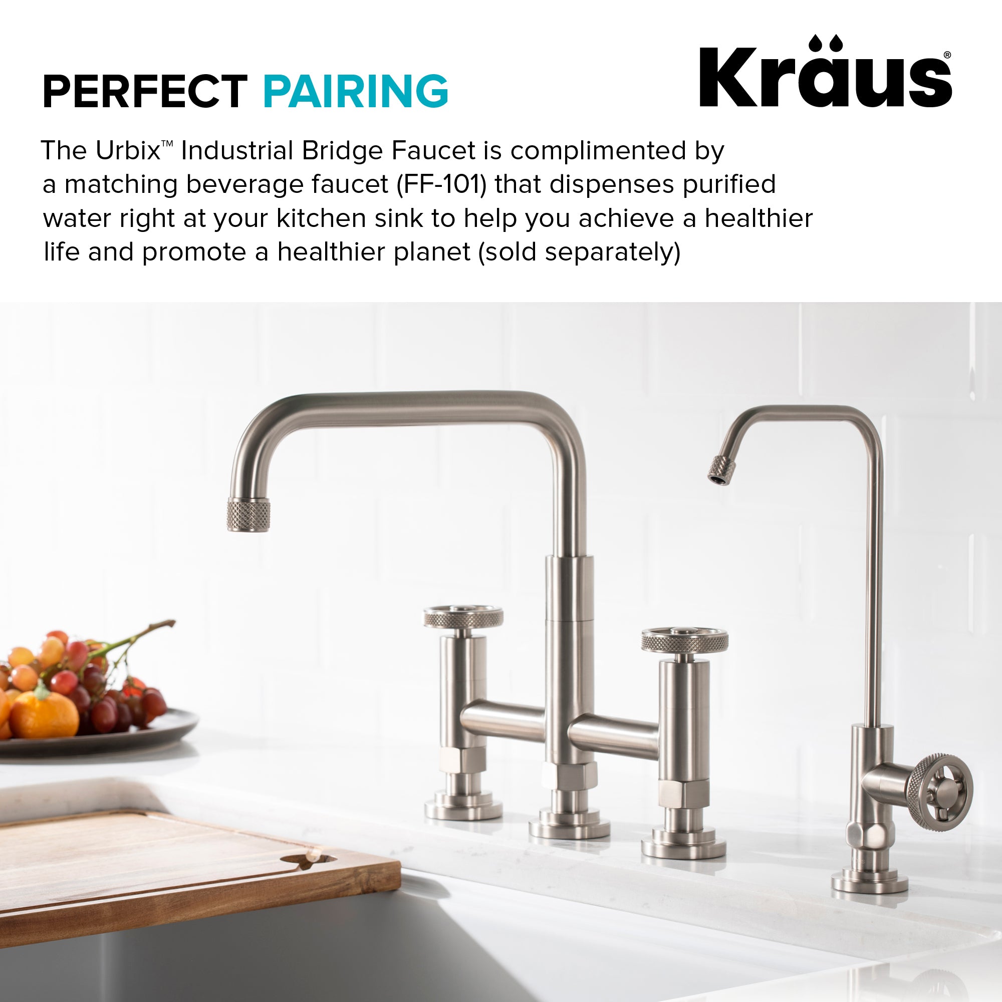 Kraus Urbix™ Industrial Bridge Kitchen Faucet with Side Sprayer in Spot Free Stainless Steel