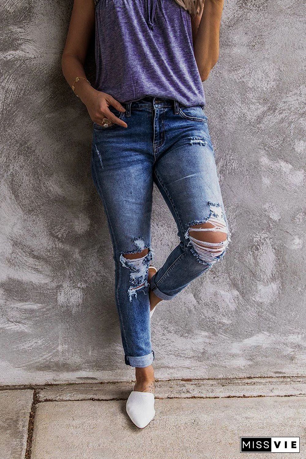 Vintage Ripped Straight Pants Jeans Wholesale