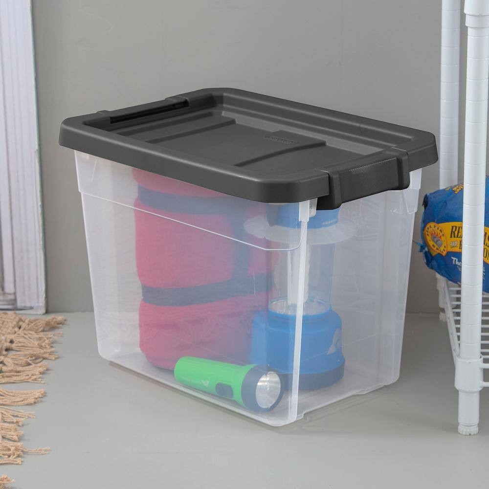 Sterilite 30 qt. Clear Plastic Storage Bin Totes with Latching Lid in Grey (12-Pack) 12 x 14733V06