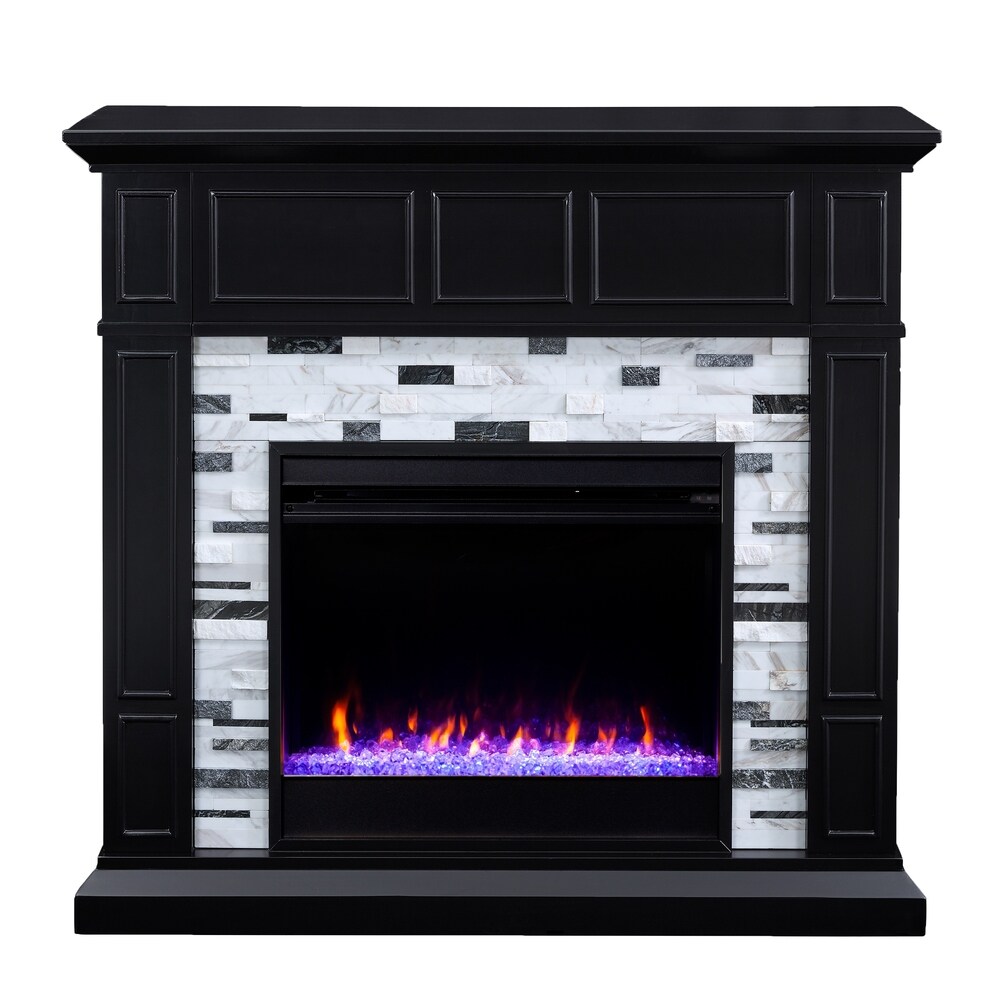 SEI Furniture Dre Contemporary Black Wood LED Color Changing Fireplace