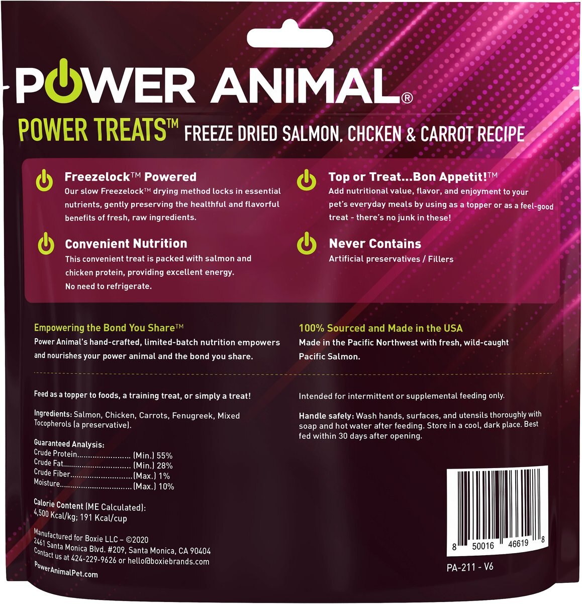 POWER Animal POWER TREATS Salmon， Chicken and Carrot Recipe Freeze Dried Cat and Dog Treats， 3.2-oz bag