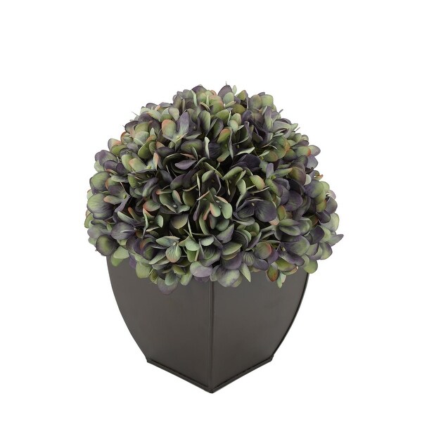 Faux Hydrangea in Matte Brown Tapered Zinc Cube