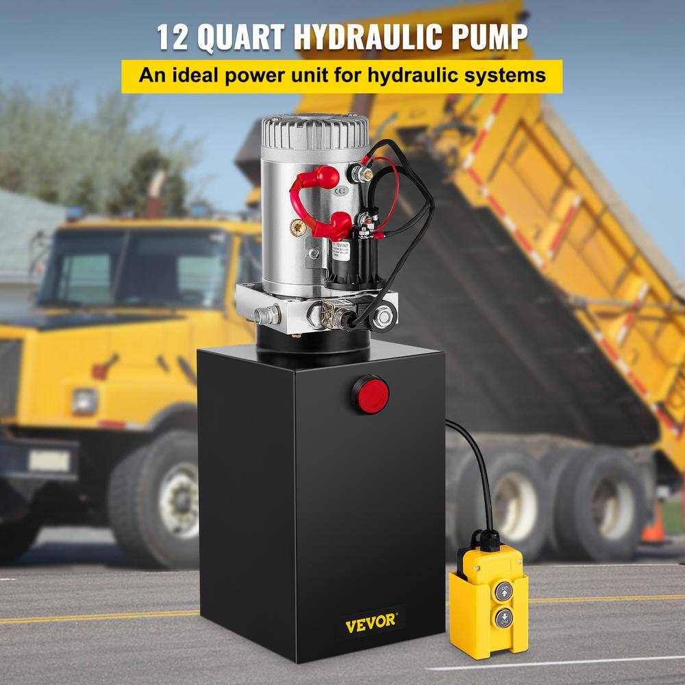 VEVOR 12 qt. 12-Volt 3200 PSI Hydraulic Power Pump Electric Dump Trailer Pump with Steel Reservoir for Car Lift 12LDZYCZYYBTX0001V0