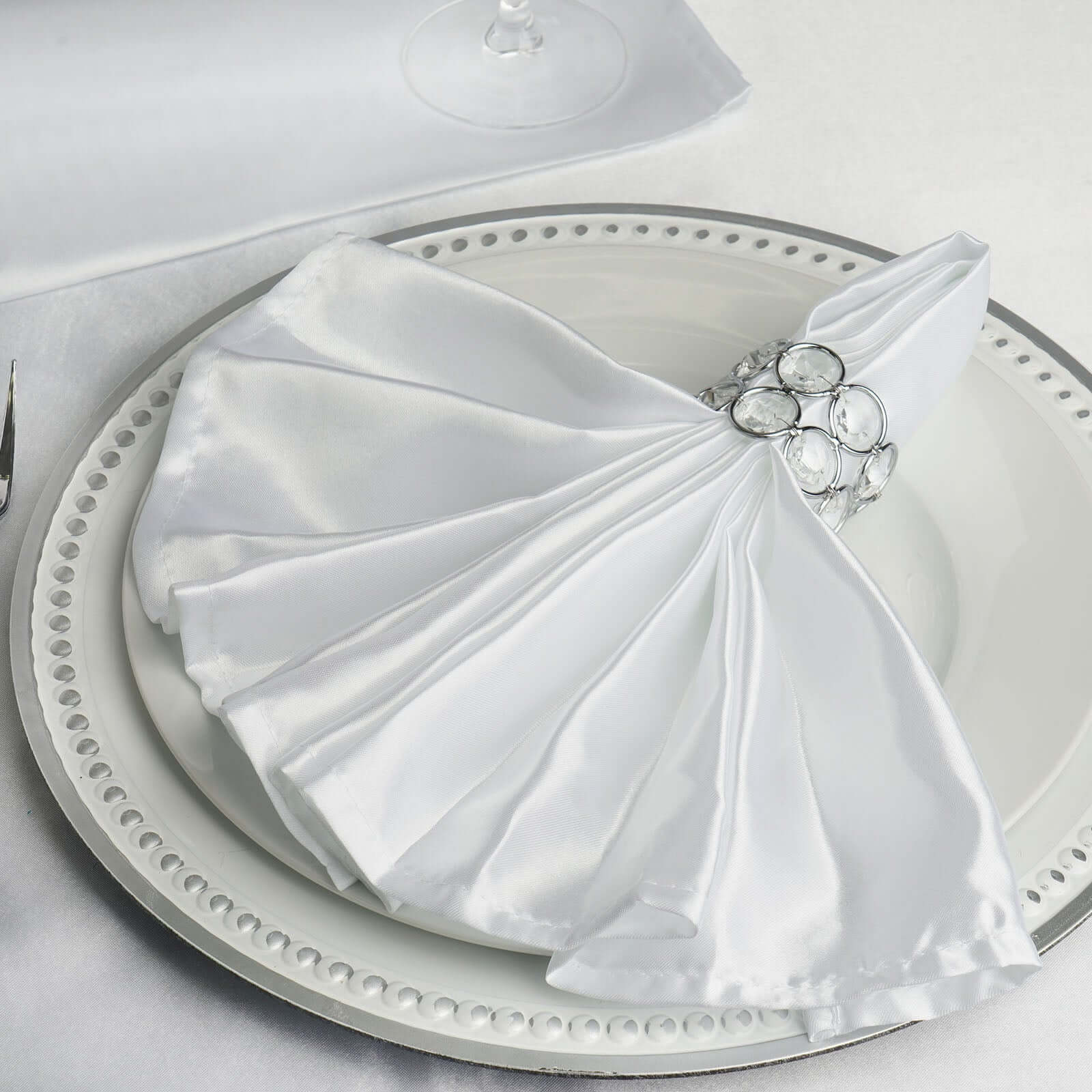 5 Pack White Satin Cloth Napkins with Hemmed Edges, Reusable Dinner Napkins - 20