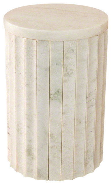 Elegant Ribbed Carved White Marble Column Accent Table  Pedestal Drum Round   Transitional   Side Tables And End Tables   by My Swanky Home  Houzz