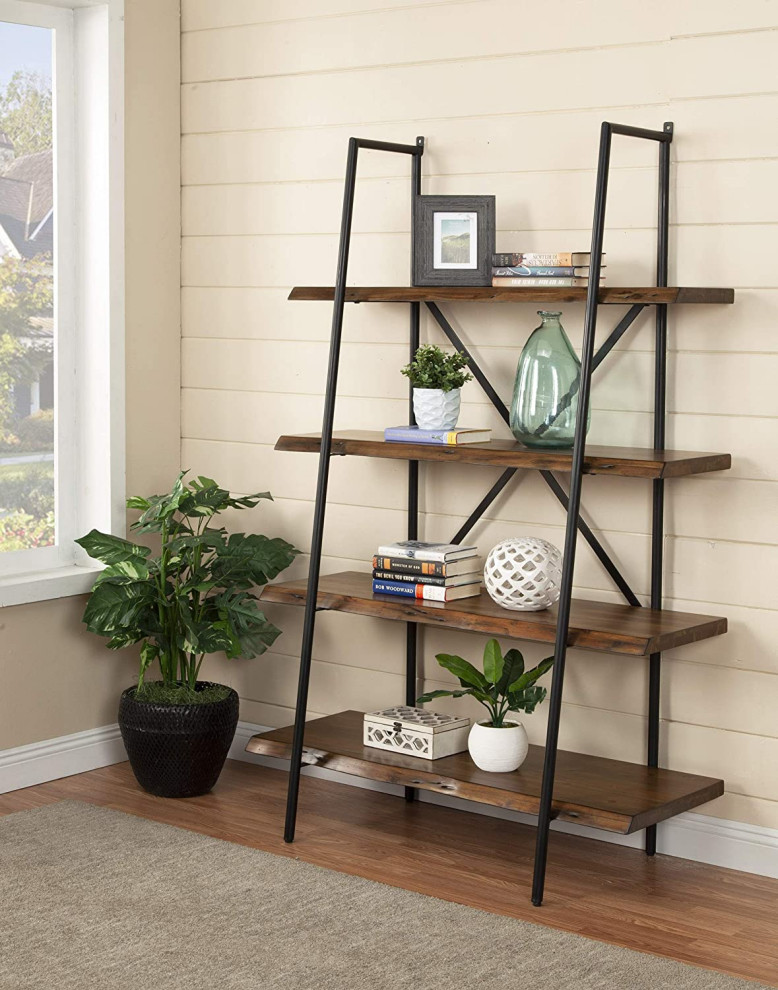 Benzara BM196029 Wooden Bookshelf  Sturdy Metal Frame  amp4 Shelves  Black  ampBrown   Industrial   Bookcases   by Uber Bazaar  Houzz