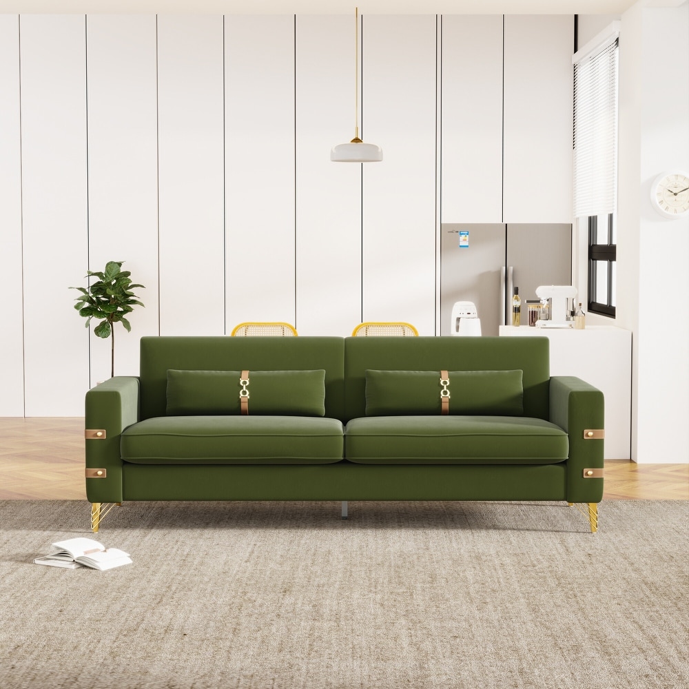 Modern Designs Velvet Upholstered Living Room Sofa  2 Seat Sofa Couch With Golden Metal Legs with Avocado green Sofa