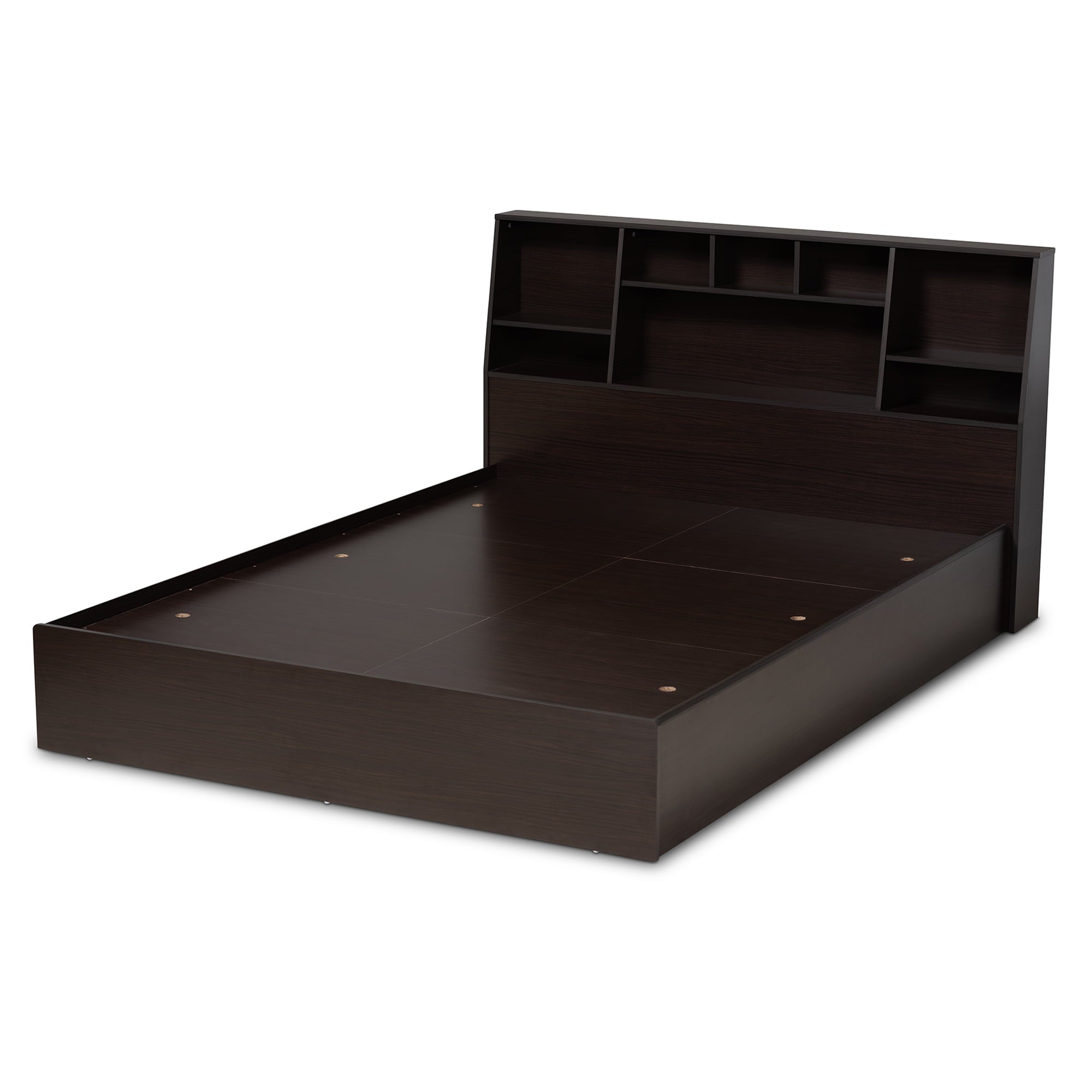 Baxton Studio Geoffrey Modern and Contemporary Dark Brown Finished Wood Queen Size Platform Storage Bed with Shelves