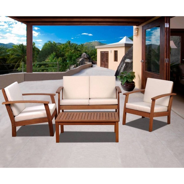 Murano 4pc Patio Eucalyptus Wood Conversation Set White International Home Miami