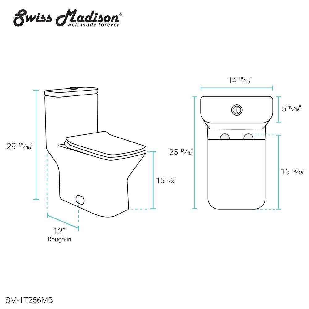 Swiss Madison Carre 1-Piece 0.81.28 GPF Dual Flush Square Toilet in Matte Black Seat Included SM-1T256MB