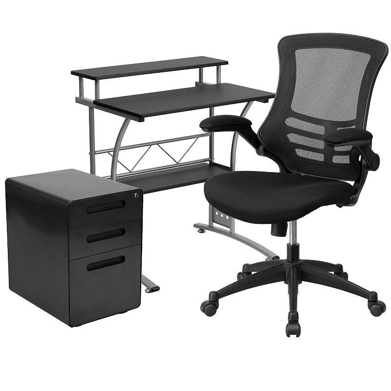 Flash Furniture Work From Home Desk， Office Chair and Filing Cabinet 3-piece Set