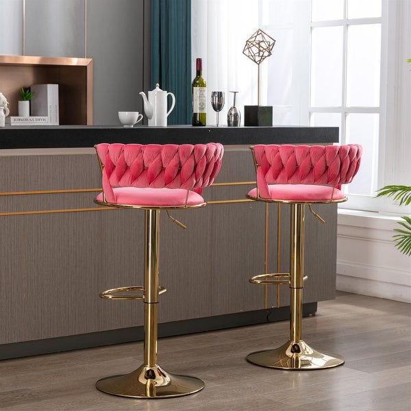 Set of 2 Swivel Height Adjustable Bar Stools with Footrest