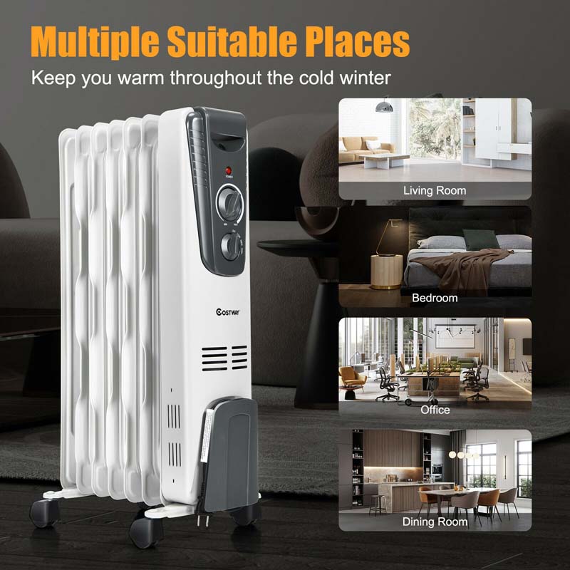 1500W Portable Oil Filled Space Heater Adjustable Temperature Radiator