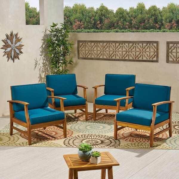 Perla Outdoor Acacia Wood Club Chair with Cushion (Set of 4) by Christopher Knight Home