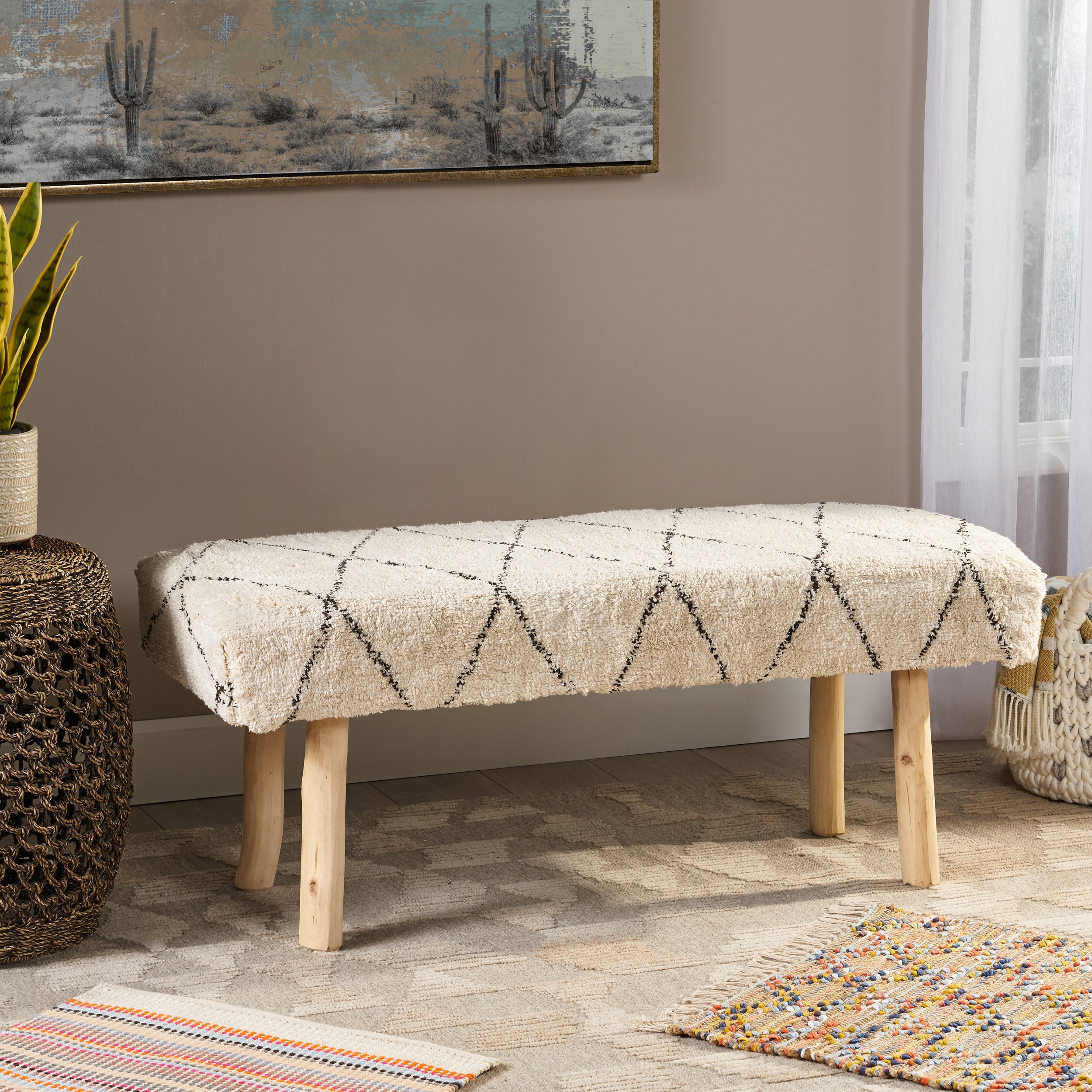 Carrera Handcrafted Boho Rectangular Fabric Bench