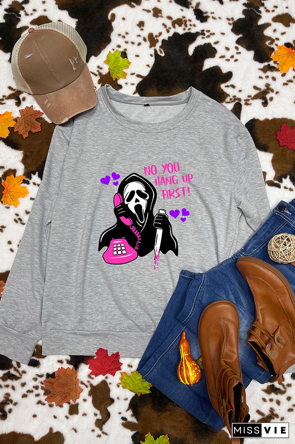 No you hang up, Funny, Scream, ghost face calling Longsleeve Sweatshirt Wholesale